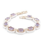 Браслет "Октагон" из белой керамики с Александритом покрытие под золото, длина 18см