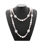 Розовый кварц  (Бразилия), разноразмерные круглые с плоскими овалами 18х25мм, бусы "Стихия", длина бус 130см