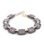 Браслет "Октагон" из черной керамики с Александритом покрытие под золото, длина 18см