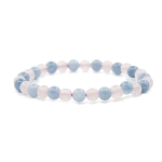 Кварц розовый + кварц "аквамарин" 6мм, браслет "Классика" длина 17см