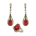 Комплект "Кира-19", коралл, покрытие под золото, размеры кольца: 17