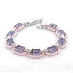 Браслет "Октагон" из розовой керамики с Александритом покрытие светлый металл, длина 