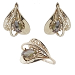 Комплект "Султан-79" султанит, покрытие под золото, размеры кольца: 18, 19