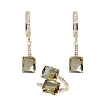 Комплект "Султан-51", султанит, покрытие под золото, размеры кольца: 17